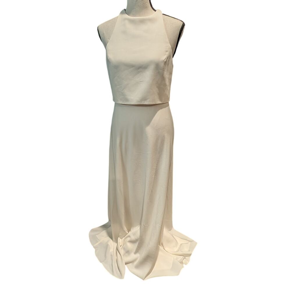 JILL JILL STUART Ivory Bridal Gown Dress Size 2 Two Piece Crop Top Train